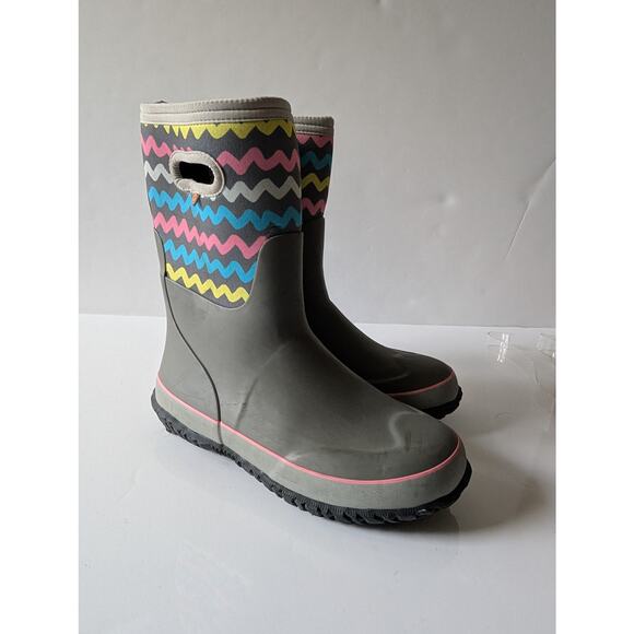 BOGS‎ K Grasp Waterproof Rain Snow Boots Stripes Gray Stripes Youth 6 - Picture 1 of 9